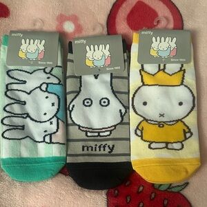 miffy Ankle Socks Trio in White, Teal, Gray, Yellow